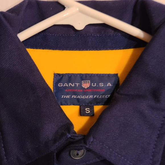 (2002) Gant, Men's Long Sleeve Rugger Fleece, Blue with yellow trim, Size: Small - Picture 3 of 6